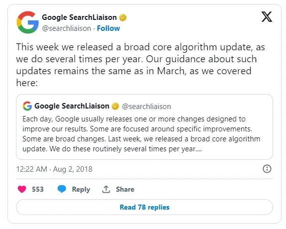 Google 在 2018 年發布的「Medic Update」演算法更新